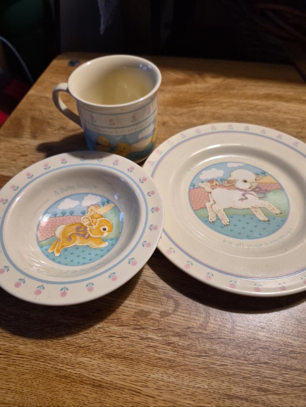 1984 Hallmark Baby Dish Set Plate Bowl Mug Bunny Lamb Ducks Japan